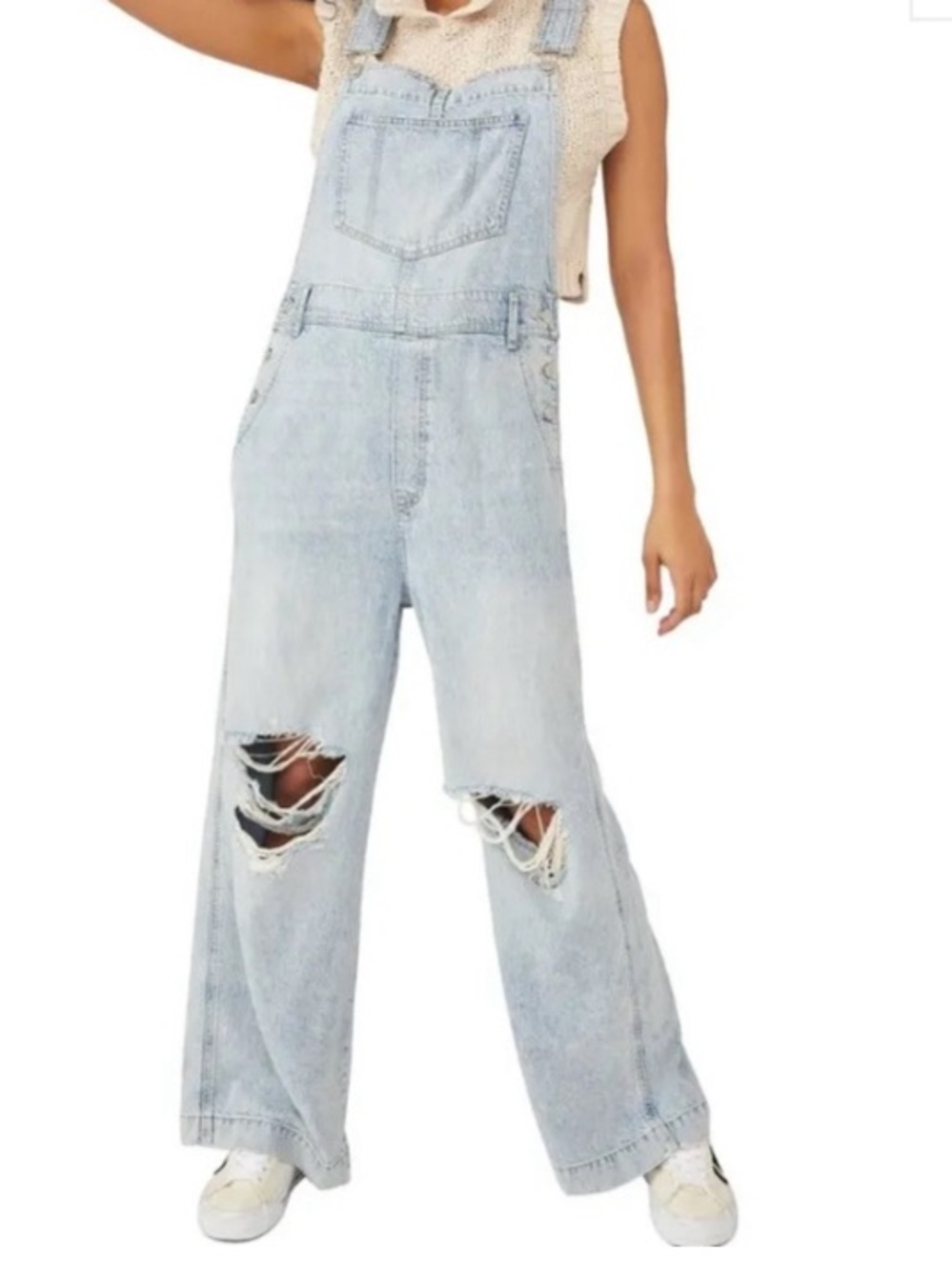 New Free People Overalls Size L 💯 Lyocell Jean Look Drapey Boho Western